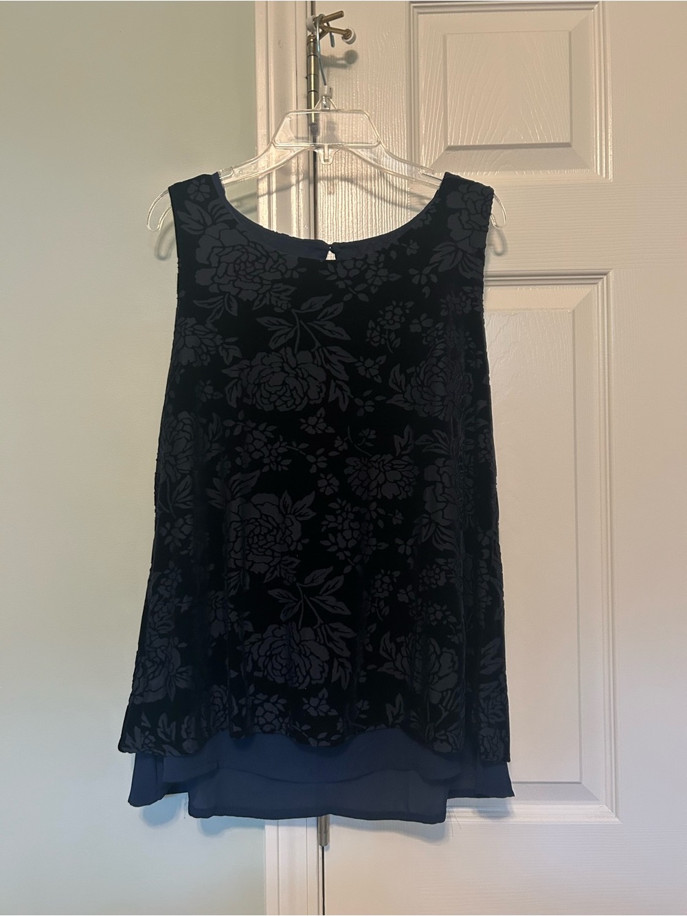 INC International Concepts Navy Floral Burnout Layered Tank